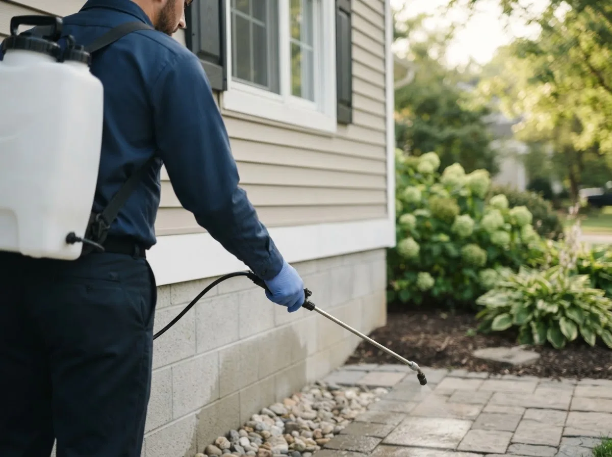 Pest control technician inspecting a home in Whiting, IN